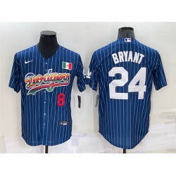 Men Los Angeles Dodgers Front 8 Back 24 Kobe Bryant Navy Mexico Rainbow Cool Base Stitched Baseball Jersey