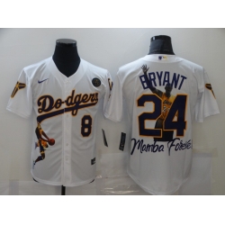 Men Los Angeles Dodgers Front 8 Back 24 Kobe Bryant White With KB Patch Cool Base Stitched Jersey