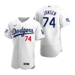 Men Los Angeles Dodgers Kenley Jansen White 2020 World Series Champions Flex Base Jersey