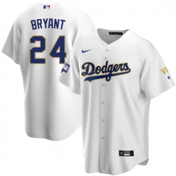 Men Los Angeles Dodgers Kobe Bryant Championship Gold Trim White Limited All Stitched Cool Base Jersey