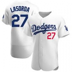 Men Los Angeles Dodgers Tommy Lasorda 27 White Flex Base Jersey