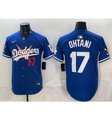 Men Los Angeles Dodgers x One Piece  17 Shohei Ohtani Royal Vapor Premier Limited Stitched Baseball Jersey