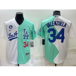 Men Nike Los Angeles Dodgers 34 Fernando Valenzuela 2022 All Star White Green Cool Base Stitched Baseball Jerseys