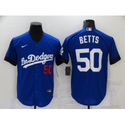 Men Nike Los Angeles Dodgers #50 Mookie Betts Blue Elite City Player Jersey