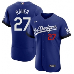 Men's Los Angeles Dodgers #27 Trevor Bauer 2021 Royal City Connect Flex Base Stitched Baseball Jersey