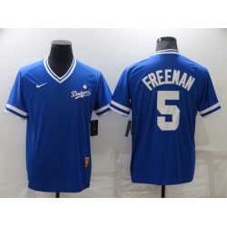 Men's Los Angeles Dodgers #5 Freddie Freeman Blue Nike Cooperstown Collection Legend V Neck Jersey