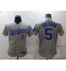 Men's Los Angeles Dodgers #5 Freddie Freeman Grey Flex Base Stitched Jersey