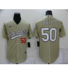 Men's Los Angeles Dodgers #50 Mookie Betts Cream Pinstripe Stitched MLB Cool Base Nike Jersey