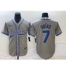 Men's Los Angeles Dodgers #7 Julio Urias Number Grey With Patch Cool Base Stitched Baseball Jersey