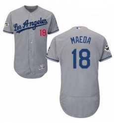 Mens Majestic Los Angeles Dodgers 18 Kenta Maeda Authentic Grey Road 2017 World Series Bound Flex Base Jersey