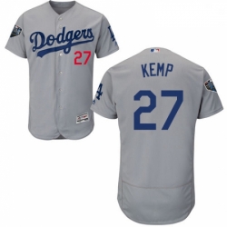 Mens Majestic Los Angeles Dodgers 27 Matt Kemp Gray Alternate Flex Base Authentic Collection 2018 World Series Jersey