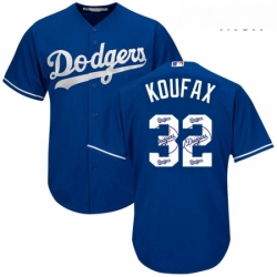 Mens Majestic Los Angeles Dodgers 32 Sandy Koufax Authentic Royal Blue Team Logo Fashion Cool Base MLB Jersey