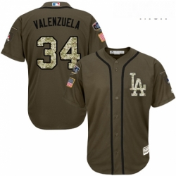 Mens Majestic Los Angeles Dodgers 34 Fernando Valenzuela Authentic Green Salute to Service 2018 World Series MLB Jersey