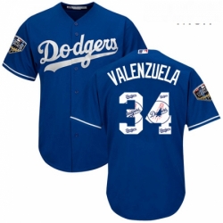 Mens Majestic Los Angeles Dodgers 34 Fernando Valenzuela Authentic Royal Blue Team Logo Fashion Cool Base 2018 World Series MLB Jersey