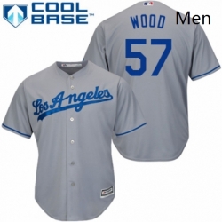 Mens Majestic Los Angeles Dodgers 57 Alex Wood Replica Grey Road Cool Base MLB Jersey 