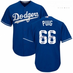 Mens Majestic Los Angeles Dodgers 66 Yasiel Puig Authentic Royal Blue Team Logo Fashion Cool Base MLB Jersey