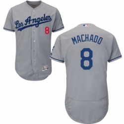 Mens Majestic Los Angeles Dodgers 8 Manny Machado Grey Road Flex Base Authentic Collection MLB Jersey (1)