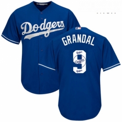 Mens Majestic Los Angeles Dodgers 9 Yasmani Grandal Authentic Royal Blue Team Logo Fashion Cool Base MLB Jersey