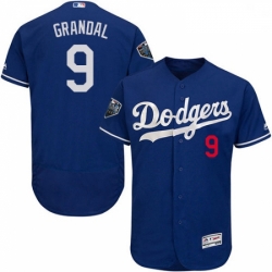 Mens Majestic Los Angeles Dodgers 9 Yasmani Grandal Royal Blue Flexbase Authentic Collection 2018 World Series Jersey