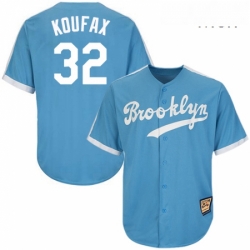 Mens Mitchell and Ness Los Angeles Dodgers 32 Sandy Koufax Replica Light Blue Throwback MLB Jersey