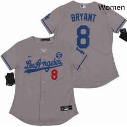 Women Dodgers 8 Kobe Bryant Grey Cool Base Stitched MLB Jersey