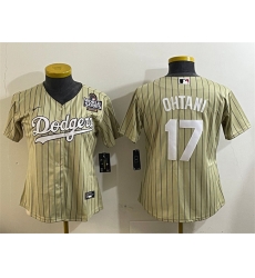 Women Los Angeles Dodgers 17 Shohei Ohtani Cream 2024 World Series Cool Base Stitched Baseball Jersey