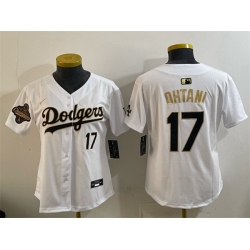 Women Los Angeles Dodgers 17 Shohei Ohtani White Gold 2025 World Series Champions Patch Limited Stitched Baseball Jersey 