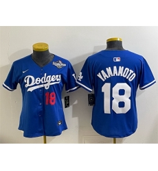 Women Los Angeles Dodgers 18 Yoshinobu Yamamoto Royal 2025 World Series Patch Limited Stitched Baseball Jersey Women Los Angeles Dodgers 18 Yoshinobu Yamamoto Royal 2025 World Series Patch Limited Stitched Baseball Jersey