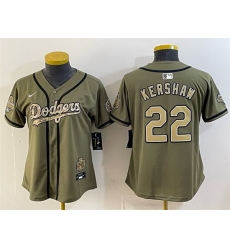 Women Los Angeles Dodgers  22 Clayton Kershaw Olive 2026 Military Appreciation Game Day Stitched Baseball Jersey  