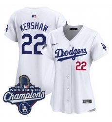 Women Los Angeles Dodgers 22 Clayton Kershaw White 2025 World Series Champions Home Cool Base Stitched Baseball Jersey Women Los Angeles Dodgers 22 Clayton Kershaw White 2025 World Series Champions Home Cool Base Stitched Baseball Jersey