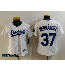 Women Los Angeles Dodgers #37 Teoscar Hernandez  White Jersey