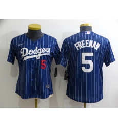 Women Los Angeles Dodgers 5 Freddie Freeman Blue Stitched Baseball Jersey