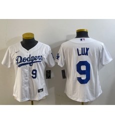 Women Los Angeles Dodgers 9 lux White Cool Base Stitched Baseball Jersey 5