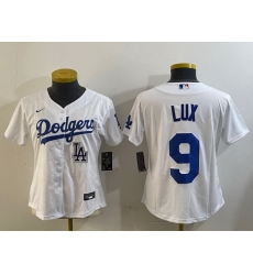 Women Los Angeles Dodgers 9 lux White Cool Base Stitched Baseball Jersey 6