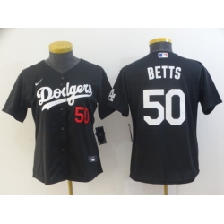 Women's Los Angeles Dodgers #50 Mookie Betts Black Stitched MLB Jersey