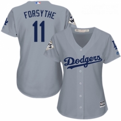 Womens Majestic Los Angeles Dodgers 11 Logan Forsythe Authentic Grey Road 2017 World Series Bound Cool Base MLB Jersey 