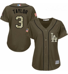 Womens Majestic Los Angeles Dodgers 3 Chris Taylor Replica Green Salute to Service MLB Jersey 