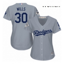 Womens Majestic Los Angeles Dodgers 30 Maury Wills Replica Grey Road 2017 World Series Bound Cool Base MLB Jersey