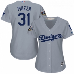 Womens Majestic Los Angeles Dodgers 31 Mike Piazza Authentic Grey Road Cool Base 2018 World Series MLB Jersey