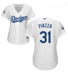 Womens Majestic Los Angeles Dodgers 31 Mike Piazza Authentic White Home 2017 World Series Bound Cool Base MLB Jersey