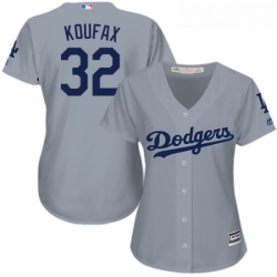 Womens Majestic Los Angeles Dodgers 32 Sandy Koufax Authentic Grey Road Cool Base MLB Jersey