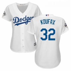 Womens Majestic Los Angeles Dodgers 32 Sandy Koufax Replica White Home 2017 World Series Bound Cool Base MLB Jersey