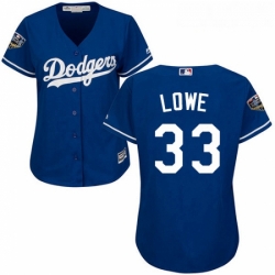 Womens Majestic Los Angeles Dodgers 33 Mark Lowe Authentic Royal Blue Alternate Cool Base 2018 World Series MLB Jersey 