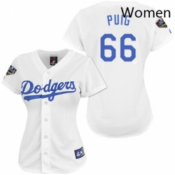 Womens Majestic Los Angeles Dodgers 66 Yasiel Puig Authentic White 2018 World Series MLB Jersey