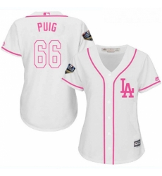 Womens Majestic Los Angeles Dodgers 66 Yasiel Puig Authentic White Fashion Cool Base 2018 World Series MLB Jersey