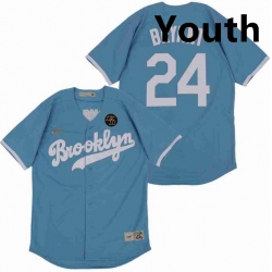 Youth Brooklyn 24 Kobe Bryant Light Blue Cool Base Stitched MLB Jersey