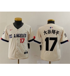 Youth Los Angeles Dodgers 17  Shohei Ohtani Cream With Patch Stitched Baseball Jersey