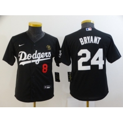 Youth Los Angeles Dodgers Front 8 Back 24 Kobe Bryant With KB Patch Black Cool Base Stitched MLB Jersey 