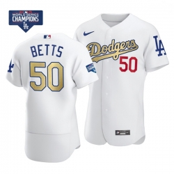 Youth Los Angeles Dodgers Mookie Betts 50 Gold Program White Flex Base Stitched Jersey