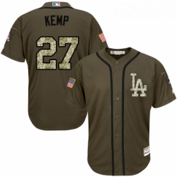 Youth Majestic Los Angeles Dodgers 27 Matt Kemp Replica Green Salute to Service MLB Jersey 